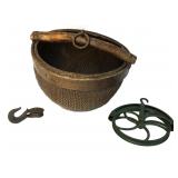 Primitive Woven Basket & Pulley