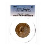 COIN: 1838 1C Uncirculated Detail, Cleaned PCGS