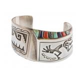 Leonard Jim Sterling Turquoise Inlay Cuff Bracelet