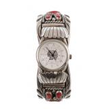 Native American Sterling Coral Cuff Bracelet Watch