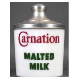 Vintage CARNATION Malted Milk Glass Canister & Lid