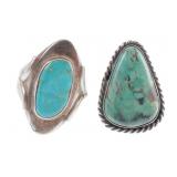 Two Native American Sterling & Turquoise Rings