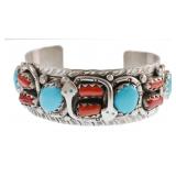 Navajo H. Spencer Sterling Turquoise Cuff Bracelet