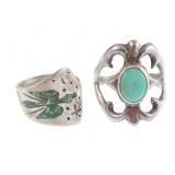 Two Native American Sterling & Turquoise Rings