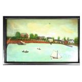 Folk Art Painting of a Harbor Scene
