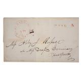 c1840 Red Paid Stampless Cover, Connecticut