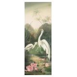 Victorian Oil Painting Egrets and Waterlily