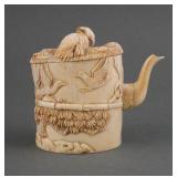 Carved Chinese Ivory Brush Pot w Lid