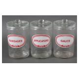 (3) Glasco Apothecary Medical Lidded Jars Canister