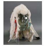 Fur Headdress with Beaded and Feather Accents