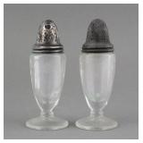 Pair Vintage Sterling & Etched Glass Shakers