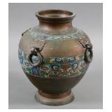 Bronze Japanese Cloisonne Champleve Vase Vessel