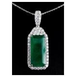 Platinum Emerald and Diamond Pendant w Chain