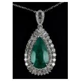 8.20ct Emerald 3.14ct Diamond Platinum Pendant