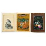 (3) Vintage Mughal Gouache Miniature Paintings