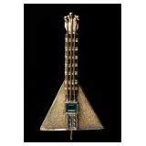 18KT Gold and Emerald Balalaika Brooch Pin