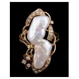 14K Gold Baroque Pearl & Diamond Ring