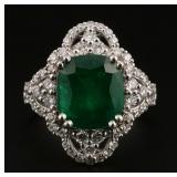 GIA 4.17ct Emerald Diamond Platinum Ring
