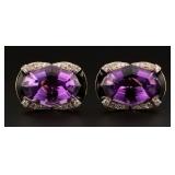 14K Gold Amethyst and Diamond Earrings