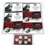 (7) U.S. Mint Silver Proof Quarter Sets 2007-2009