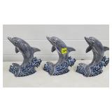 Lot of 3 Handpainted Ceramic Dolphin Statues