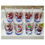 Lot of 8 Nautical Sailboat Blue & Red Tumblers