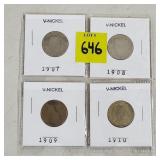 Lot of (4) V-Nickels, 1907-1910
