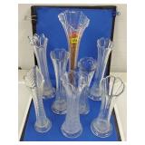 Vtg Ruffled & Bud Clear Glass Vases Lot