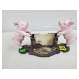 Double Cast Iron Pig Namecard Holder