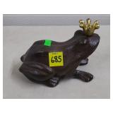 Cast Iron Frog w/ Crown Statue