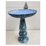 Blue Painted Holland Mold Ceramic Bird Bath