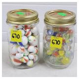 Lot of 2 Mason Jars w/ Marbles