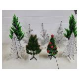 Vtg Japan Tinsel Silver Xmas Trees w/ Glass Balls