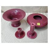 Royal Haeger Burgundy Planters & Candlesticks