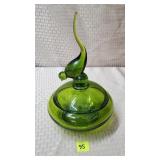 Viking Glass Avocado Green EpicTail Bird CandyDish