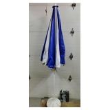 Large Blue & White Patio Umbrella w/ Stand