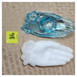 1940s-60s Blue & Milk Glass Hand Ring Holders