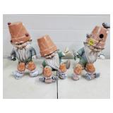 Ceramic Pothead Gnomes & Birds