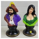 (2) Ceramic Pirate Man & Woman Busts