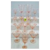 Lot of PinkDepression Glass Floral Etched Stemware