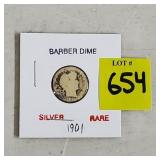 1901 Silver Barber Dime