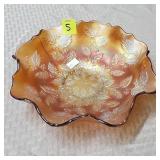 Fenton Marigold HollyLeaves & Berries Ruffled Bowl