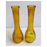 (2) MCM Amber Ribbed Bud Vases