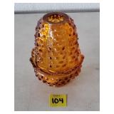 4 1/2" H Hobnail Amber Glass Fairy Lamp