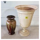 Studio Pottery Brown Glaze Vase & Modern Tin Vase