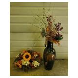 Large Black Decorative Vase w/ Faux Flower Arrange