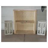 Vtg Wicker Wooden Shelf & Tissue Box Holders