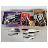 Large Lot of Assorted Kitche Knives & Meat Cleaver