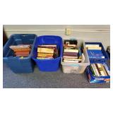 4 Totes, 1 Box of Assorted Books