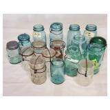 Assorted Vintage Blue Mason Jars